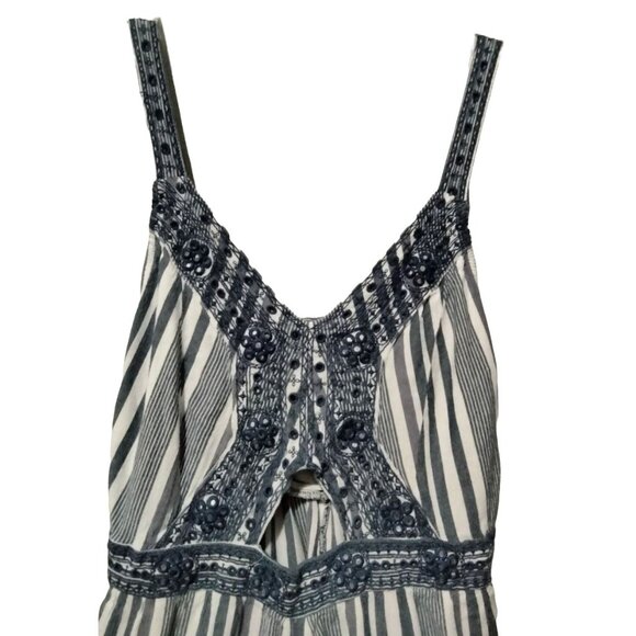 American Eagle Outfitters Striped V-Neck Cutout Embroidered Romper Size Medium - Picture 3 of 11